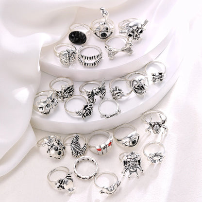 24 Pcs Gothic Skeleton Unisex Ring Set Punk Grunge Butterfly Frog Woman Man Jewelry Hip Hop Party Street Ring Accessories Gif