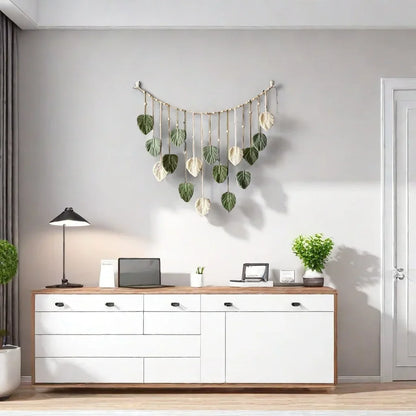 Boho Home Decoration, Macrame Tapestry Macrame Leaf Feather Wall Hanging Decor for Living Room Bedroom, Boho Wall Art Home De