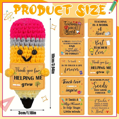 1pc Vibrant Yellow Crochet Pencil Amigurumi with "BEST TEACHER EVER" Gift Tag - Ideal for Teacher Appreciation & DIY Craft De
