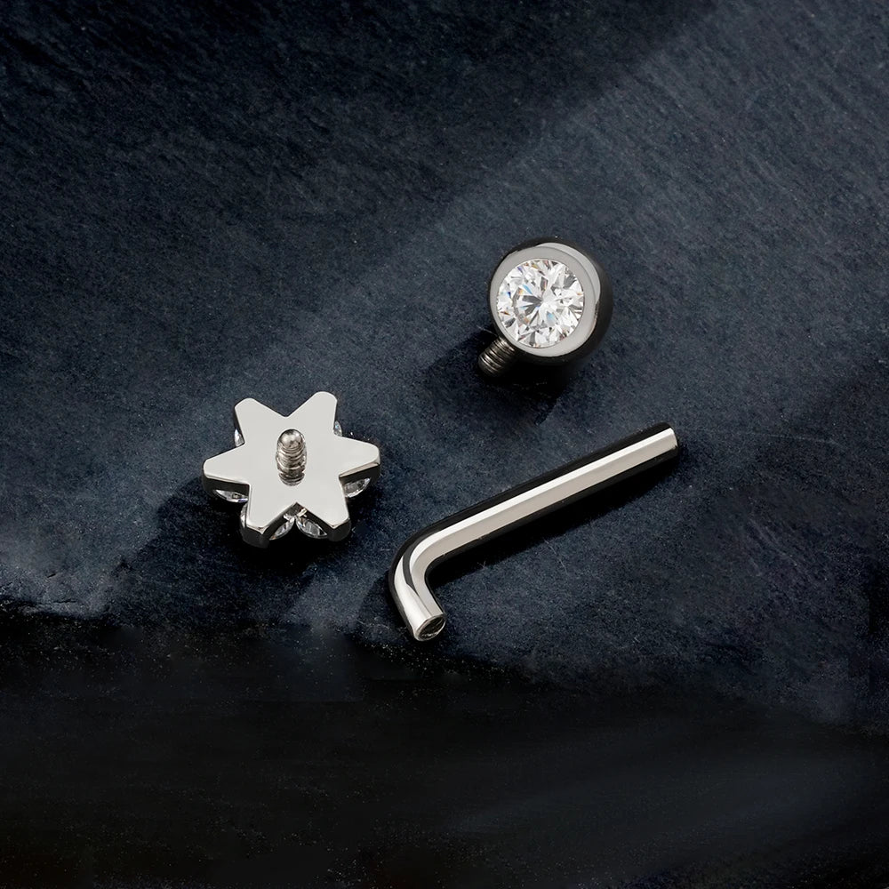 Right Grand ASTM F136 Titanium CZ Flower VCH Piercing 14G L-Bend Barbell Christina Piercing Jewelry