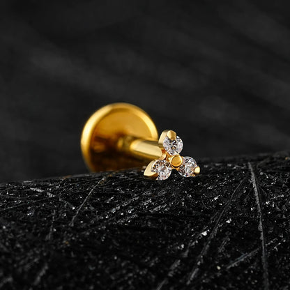 Right Grand ASTM F136 Titanium Tiny Trinity CZ Labret Stud 16G Triple CZ Flower Cartilage Earring Nose Medusa Earlobe Piercin