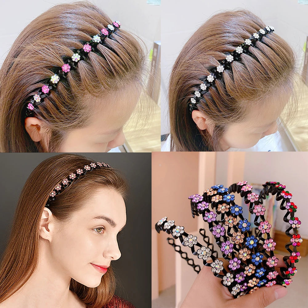 Non-Slip Rhinestone Hairbands Elastic Flower Fashion Pearl Women Hair Hoop Bands Headband Bezel Girls Hair Accessories Headdr
