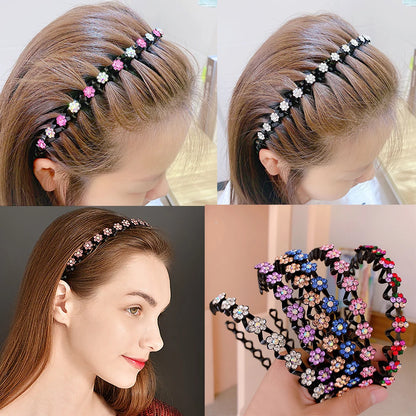 Non-Slip Rhinestone Hairbands Elastic Flower Fashion Pearl Women Hair Hoop Bands Headband Bezel Girls Hair Accessories Headdr