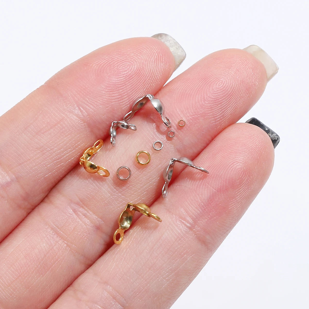 100pcs/lot Stainless Steel Gold Plated Connector Clasp Crimp End Beads For Bracelet Necklace Chains DIY Jewelry Making Suppli