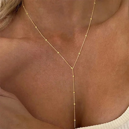 Trendy Gold Plated Lariat Necklace for Women Double Layer Chain Long Y-shaped Necklaces Fashion Jewelry Gifts Body Accessorie