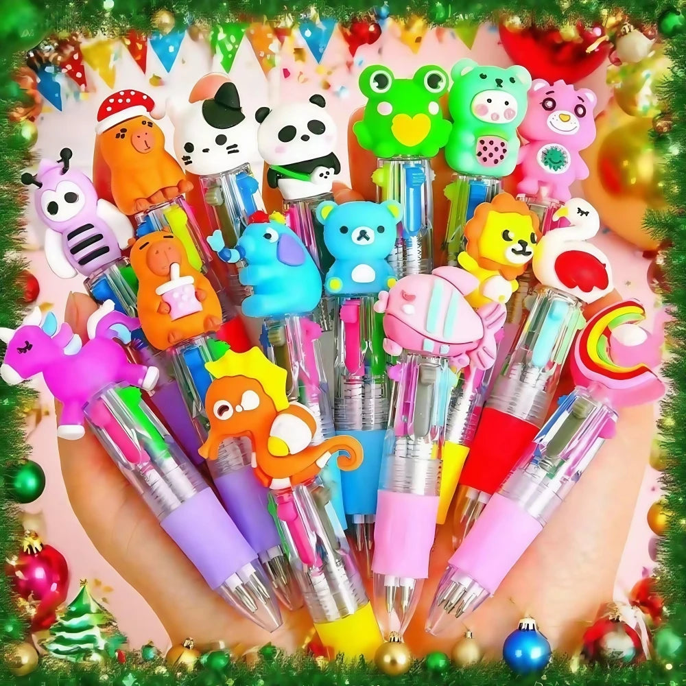 5-30 Pcs Cute Cartoon Four-color Pen for Kids Birthday Kindergarten Home-school Carnival Christmas Boys and Girls Gift Reward