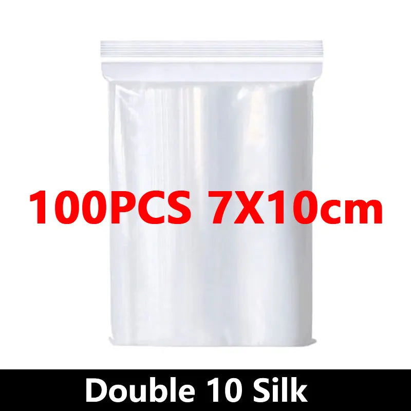 100Pcs Thicken Zipper Sealed Bags Clear Plastic Storage Bag for Small Jewelry Food Packing Reclosable Ziplock Sealing Bags - 