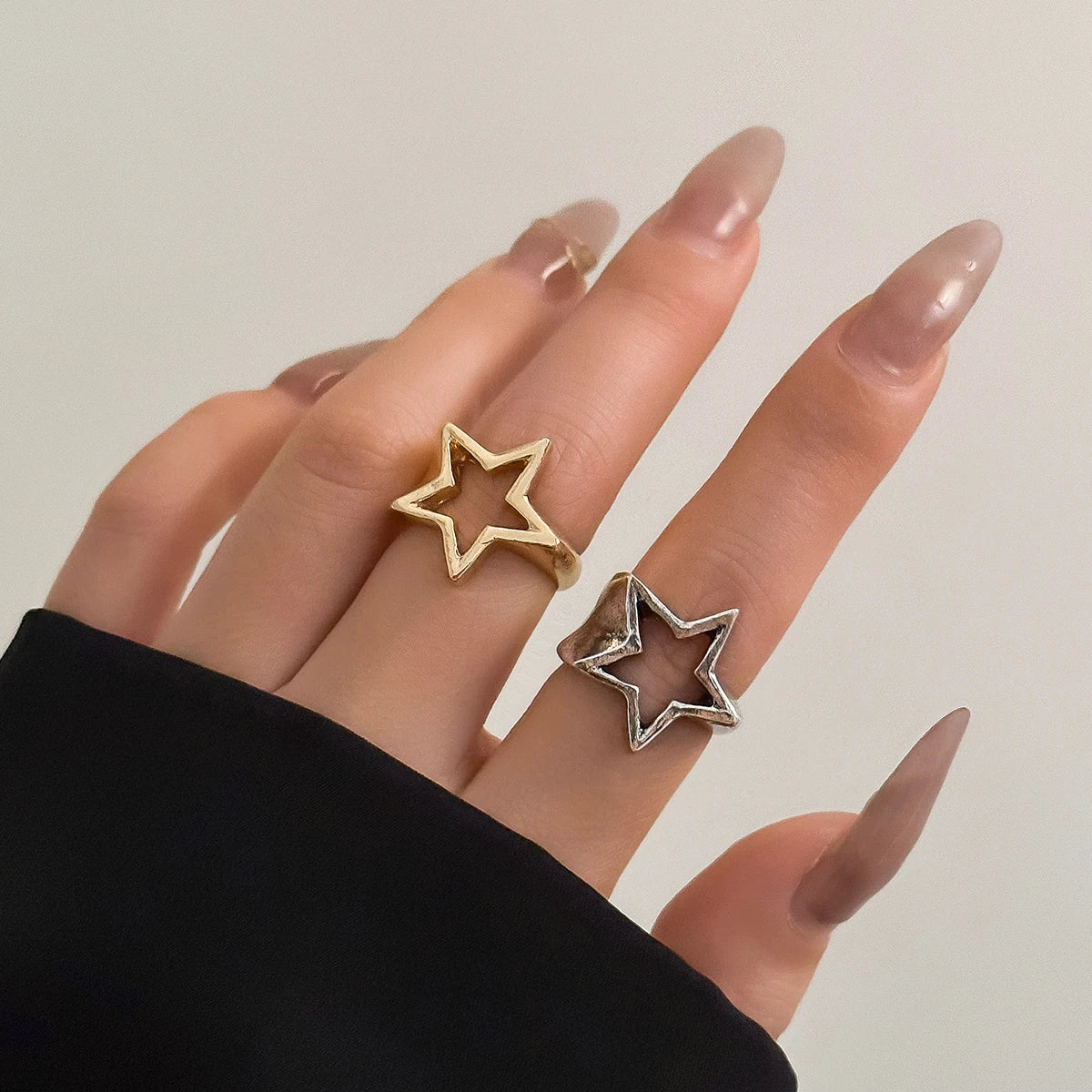Vintage Punk Irregular Hollow Star Metal Open Rings for Women Fashion Statement Gothic Adjustable Couple Rings Y2K Wed Jewelr