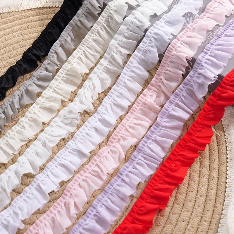 Elastic 25mm Wide Pleated Needlework Ruffles Trim Lace Fabirc Neckline Cuffs Pets Clothes Apparel Skirt DIY Sewing Decor Ribb