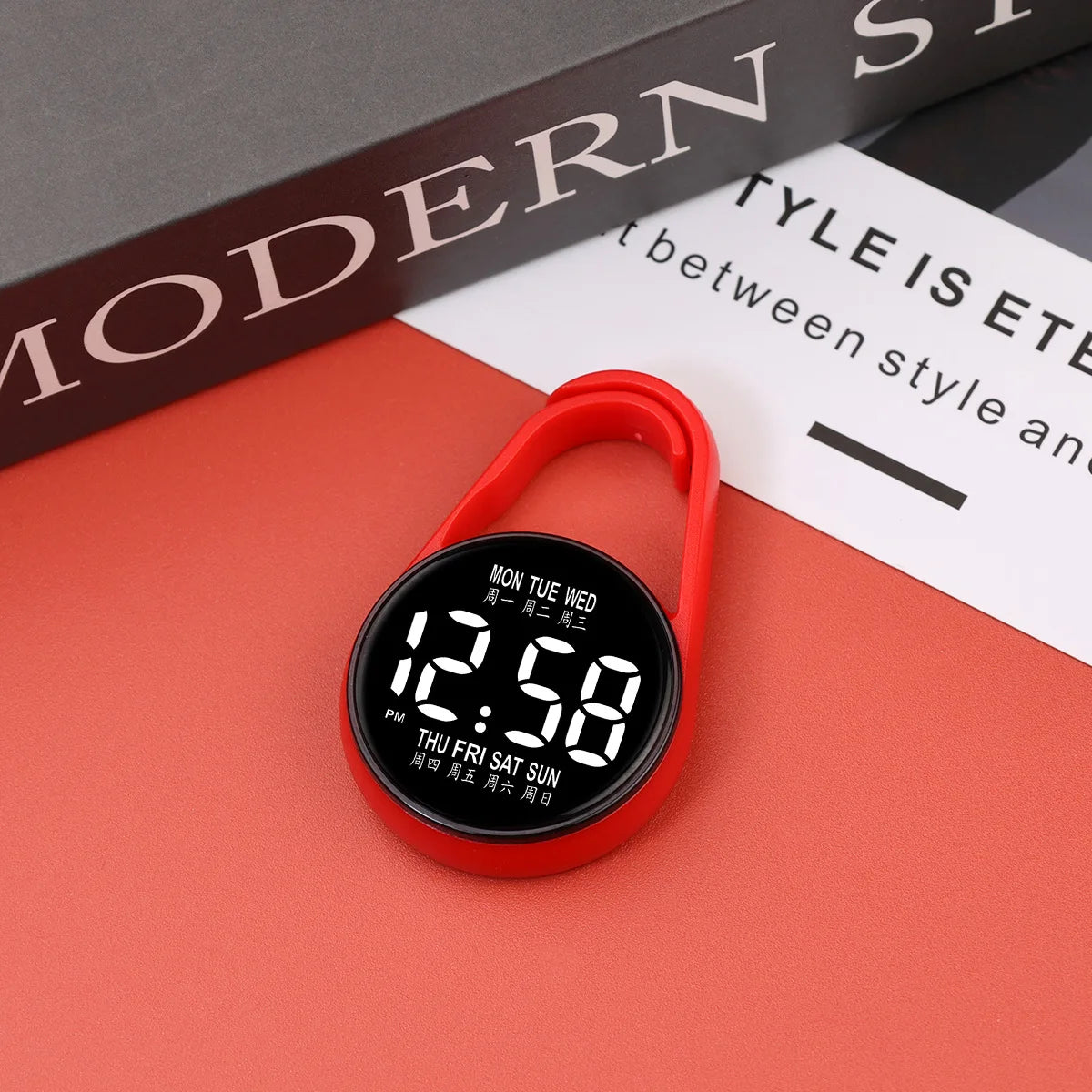LED Electronic Hanging Watch Night Light Digital Electronic Hanging Watch Pocket Watch - red
