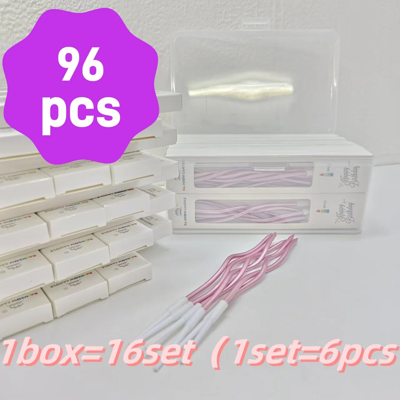 12/48pcs/1case Birthday Candles Spiral Cake Candles Long Thin Cake Candles For Wedding Party And Cake Decoration - 1box Rose 
