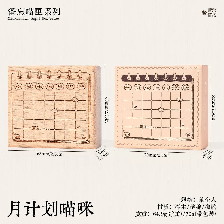 Cute Cat Daily Monthly Calendar Wood Stamp Journaling To Do List Memo Clock in Stamps for Scrapbooking Hobby DIY Craft Suppli