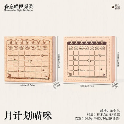 Cute Cat Daily Monthly Calendar Wood Stamp Journaling To Do List Memo Clock in Stamps for Scrapbooking Hobby DIY Craft Suppli