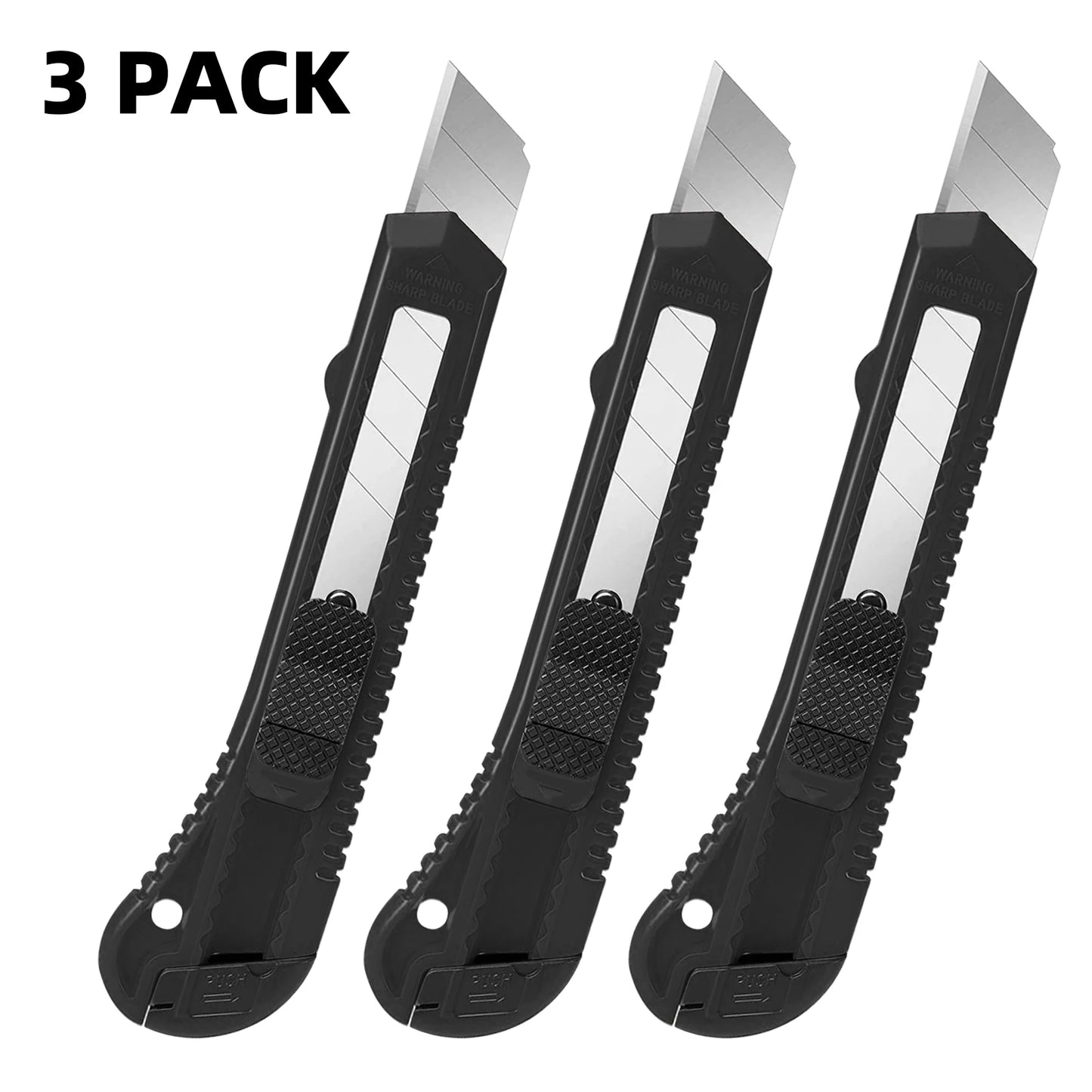 3 Pack Utility Knife Box Cutter Retractable, Compact Box Knife for Cartons, Cardboard and Boxes, with 10 Piece 18mm Wider - 3