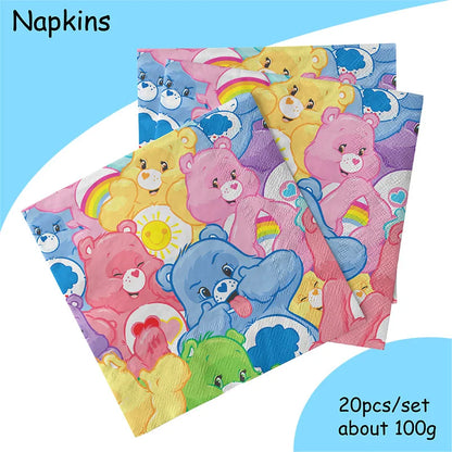 Care Bear Party Supplies Disposable Plate Napkin Tablecloth Cake Topper Gifts Bag Kids for Birthday Party Decorations Set Gif