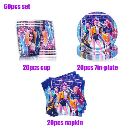 K Pop Birthday Party Decoration Tableware Set - Napkin Tablecloth Banner Paper Plates Slap Bracelets Stamps Baby Shower Suppl