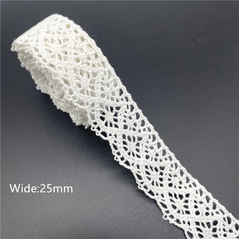 10mm-50mm 2yards White 100%Cotton Lace Ribbon For Apparel Sewing Fabric Trim Cotton Crocheted Lace Ribbon Handmade Accessorie