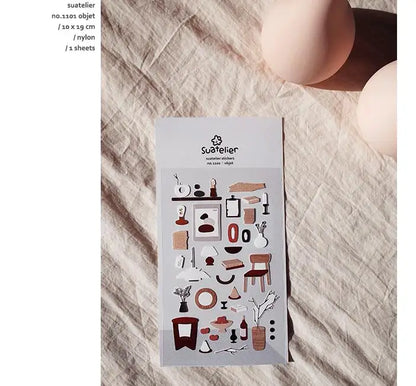 Korean Suatelier Stickers Cute Home Style Scrapbooking DIY Junk Journal Diary Stationery Deco Sticker Handiwork Craft Supplie