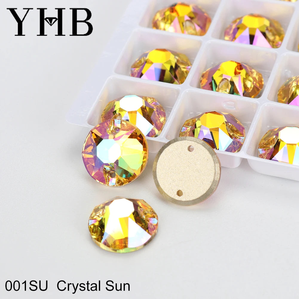 YHB Top Quality XIRIUS Glass Crystal AB Moonlight Sewing Stones Flatback Sew on Rhinestones For Garment Clothes Bags