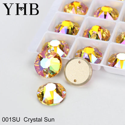 YHB Top Quality XIRIUS Glass Crystal AB Moonlight Sewing Stones Flatback Sew on Rhinestones For Garment Clothes Bags