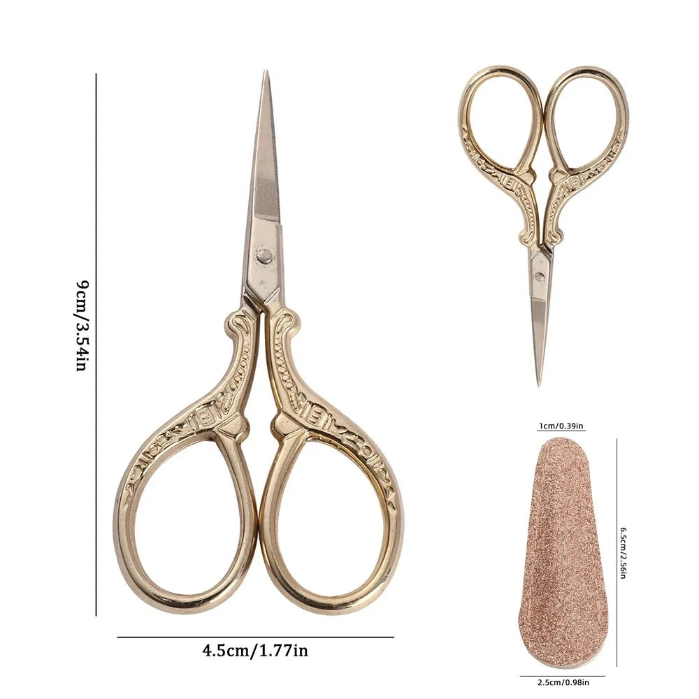 Embroidery Scissors Set with Leather Sheaths for Sewing Crafting, Art Work, Threading, Needlework DIY Tools Dressmaker - gold