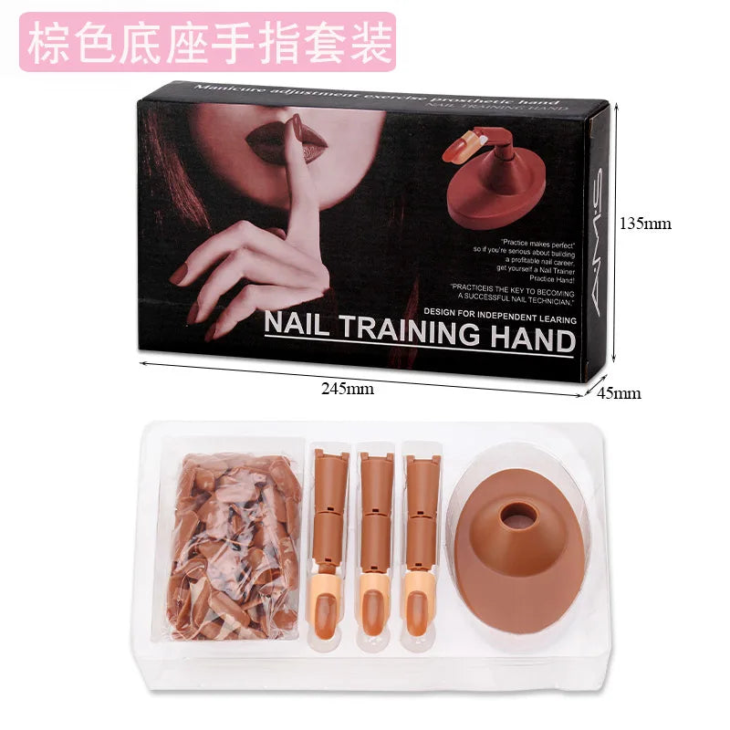 Nail Training Hand Nail Art Practice Model With Base Showing Shelf Manicurist Beginner Replace Finger Tips Nail Piece - Brown