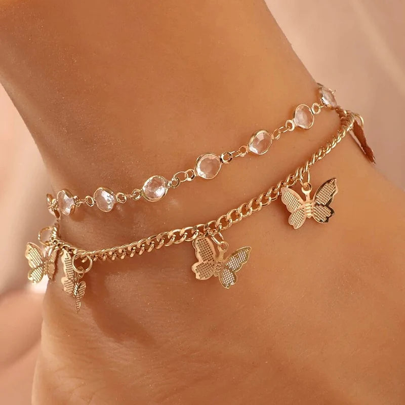 Boho Anklet Foot Colorful Beads Chain Summer Bracelet Heart Pendant Charm Anklet Sandals Barefoot Beach Foot Bridal Jewelry J