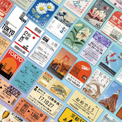 60PCS INS Style Stamp Sticker Japanese Postcard Ticket Stationery Travel Diary Luggage Waterproof Helmet Stickers