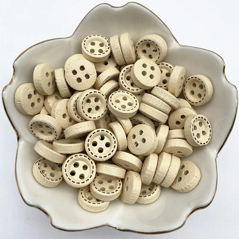 50pcs 10mm 4hole Mini Color Kids Buttons Wood Buttons Clothing Wedding Decoration Sewing Accessories - 57