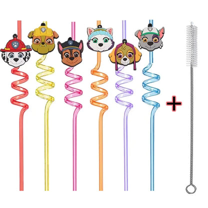 6Pcs Paw Patrol Straws Food Grade Spiral Pipette Kids Boys Girls Birthday Party Decoration Baby Shower Party Supplies Gifts -