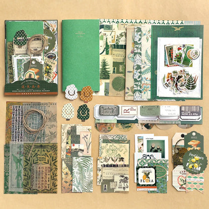 Retro scrapbook supplies, aesthetic diary tool kit, material paper set, simple Instagram style background, handmade DIY mater