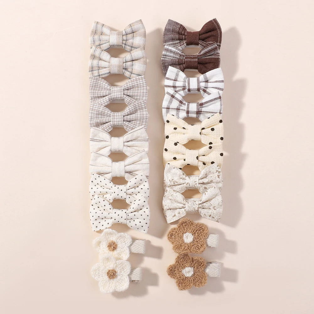 20pcs/set Lovely Kids Bows Hair Clips for Girls Barrette Boutique Full Coverage Fabric Children's Headwear Baby Hair Accessor