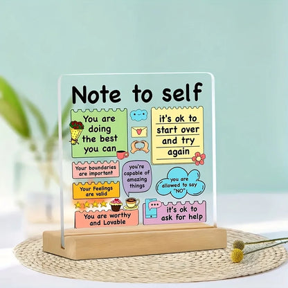 Decorative Sign with Wooden Base Inspirational Acrylic Positive Affirmation Self-love Reminder School Colorful Encouraging No