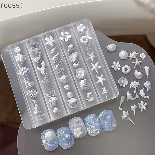 〔CC55〕Lily Flower Sea Shell Conch Coral Starfish 3D Acrylic Nail Mold Nail Decorations DIY Silicone Manicure Mold Nail Art Mo