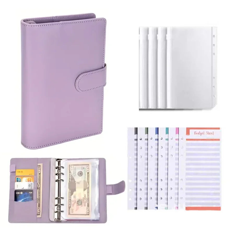 PU Leather Budget Binder With Cash Envelopes Pockets Zip Small French Budget Pouch Binder For Saving Money A6 Planner Organiz