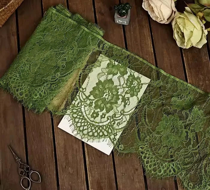 26cm Wide Eyelashes Lace Trim DIY Handmade Decoration Clothing Wedding Dress Lace Skirt Sleeve Accessories Fabric - grass gre