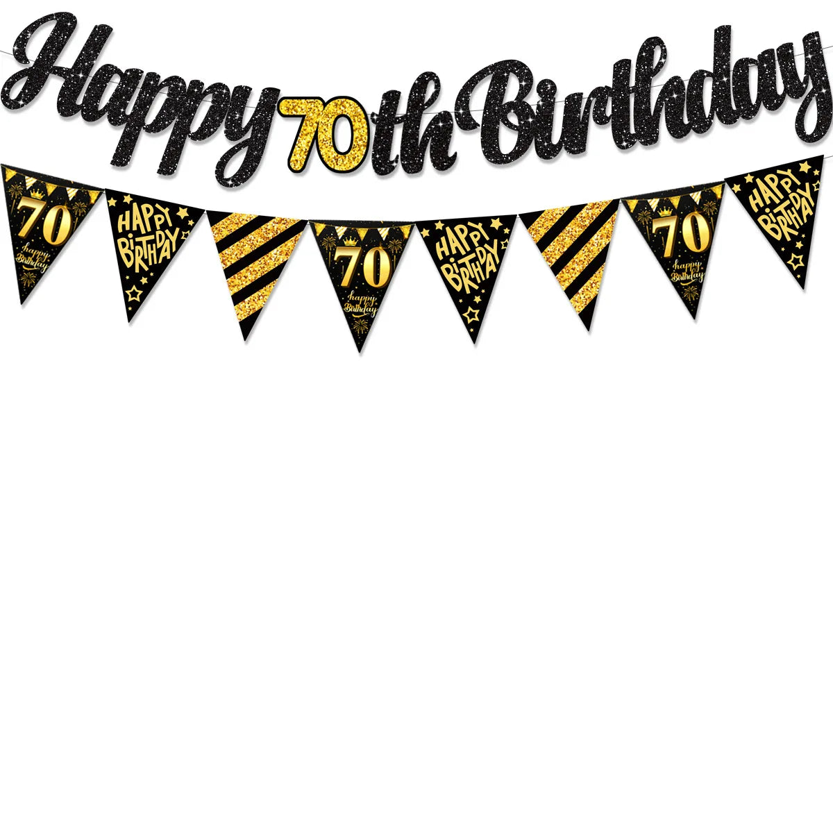 Black Gold Happy 21 30 40 50 60 70th 80th 90th Birthday Banner Garland Hanging for DIY Adult Party Decoration