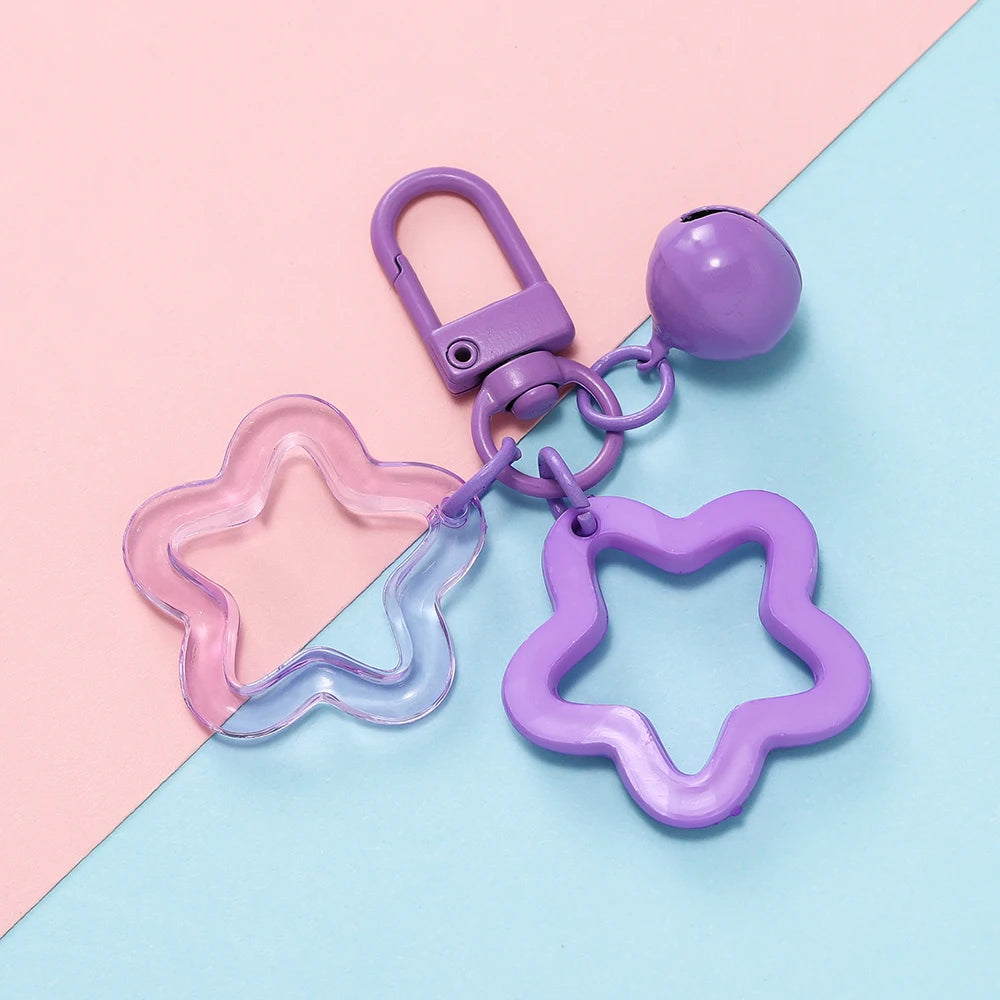 1pcs Hollow Star Charm Pendant with Small Bell Colorful Acrylic Beads Keychain Accessories Bag Lanyard Keyring Jewelry Making