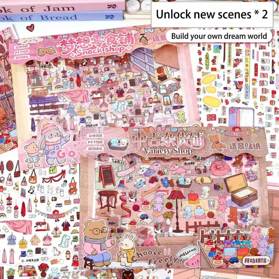 Extra-Large Vintage Grocery Store Scene Stickers Miniature Stickers for Product Storage Series 3D DIY Decorative Collage Stic