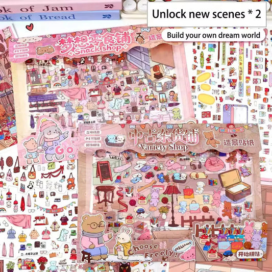 Extra-Large Vintage Grocery Store Scene Stickers Miniature Stickers for Product Storage Series 3D DIY Decorative Collage Stic