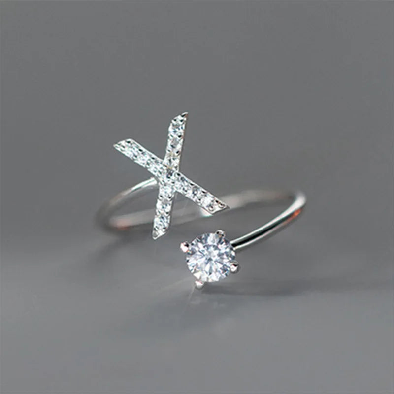 Zircon Initial A-Z Letter Ring For Women Metal Adjustable Opening Ring Name Alphabet Female Wedding Gift Anillos Mujer - X