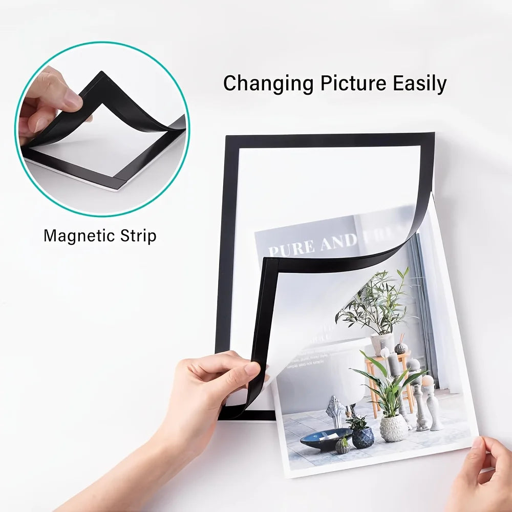 3pcs Magnetic Wall Frame, Self-Adhesive & Removable for Photos Notes, Black White Matte Minimalist Home Office Decor
