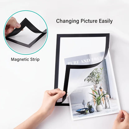 3pcs Magnetic Wall Frame, Self-Adhesive & Removable for Photos Notes, Black White Matte Minimalist Home Office Decor