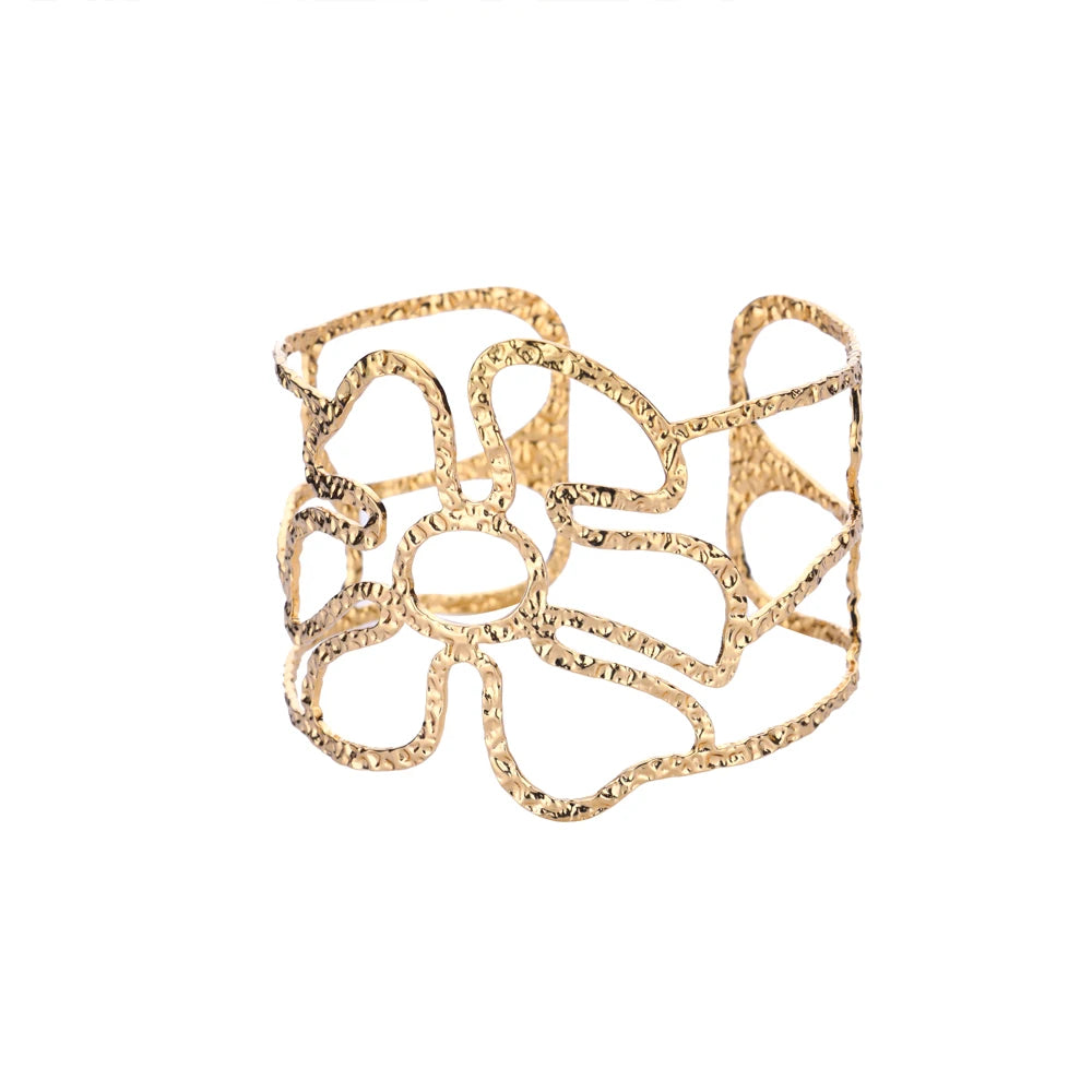 Vintage Flower Bangles For Women Gold Color Stainless Steel Flower Bangles Bracelets Femme Jewelry Party Gift pulseras - 5