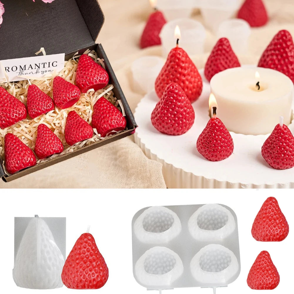 3D Strawberry Candle Silicone Mold Cute Fruit Candle Making Kit DIY Handmade Crafts for Valentine's Day Wedding Party Home De