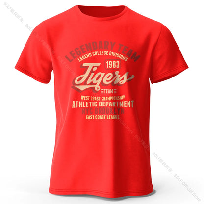 Minimalist Tiger Silhouette Printed 100% Cotton T-Shirt, Breathable Round Neck Short Sleeve Tee for Men & Women - Red / M