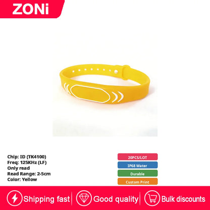 RFID IC ID Silicone Wristband Fudan F08 S50 M1 13.56MHz / TK4100 Chip 125KHz Waterproof Wrist Tag for Swimming & Foot Spa 20P