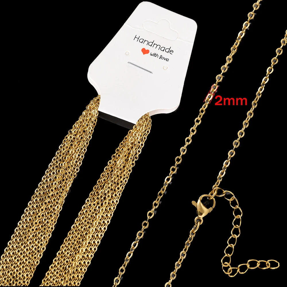 10pcs 45+5cm Gold Stainless Steel Link Cable Chain Necklace with Lobster Clasps for Men & Women Fashion Jewelry Gifts Making