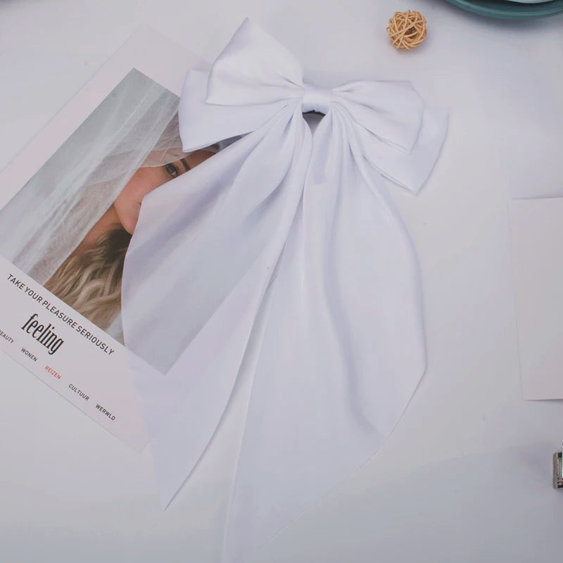 Bow Ribbon Hair Clip for Women Bowknot Barrettes Girls Solid Stain Spring Ponytail Clip Headband Hair Accessories Headwear Gi