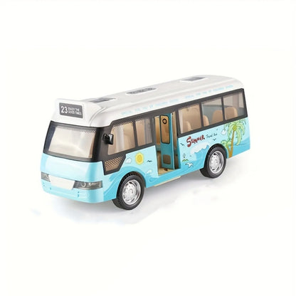 City Bus Toys Cars Die-Cast Plastic Airport Cars For Boys Girls, Pull Back Play Vehicle With Sound, Light Up & Open-able Door